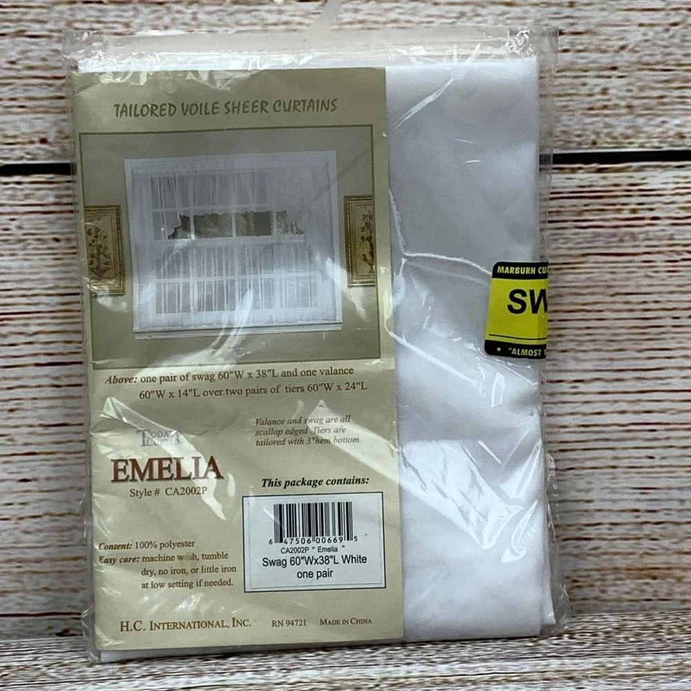 Emelia Tailored Voile Sheer‎ Curtain Swag Valance Panels White 60x38 60x84 New